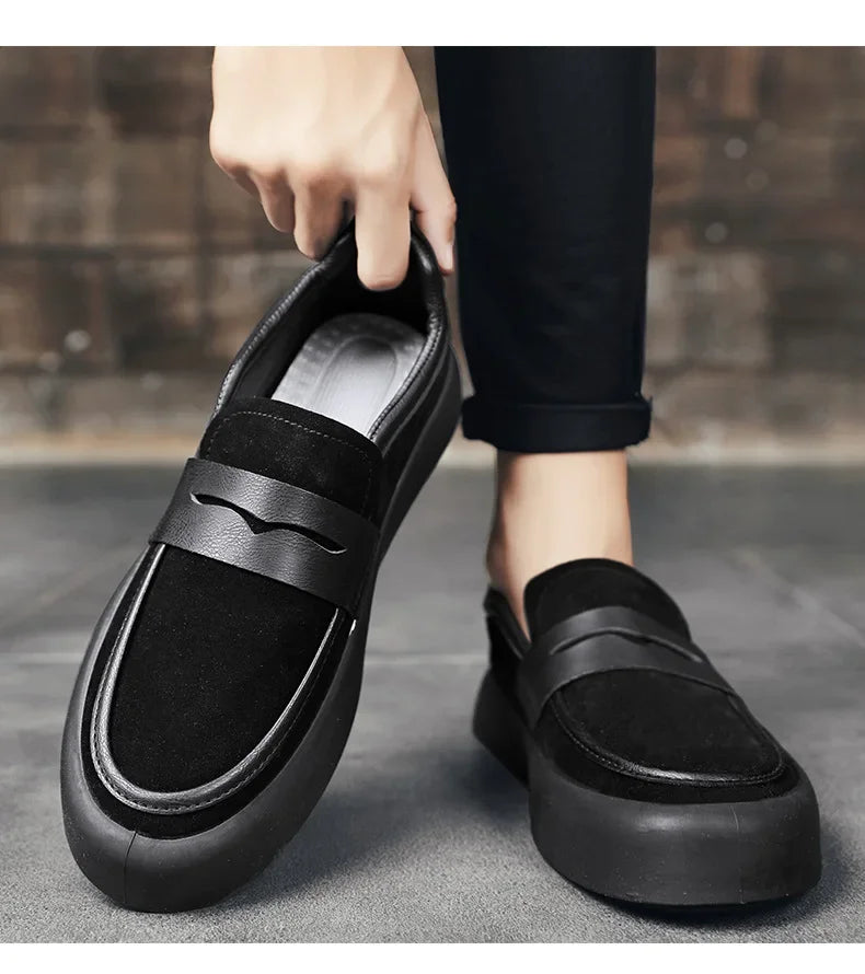 Loafers Men Shoes Leather Walking Shoes Business Non-slip Soft Bottom Work Loafers Round Flat Bottom Footwear Outdoor Sneaker