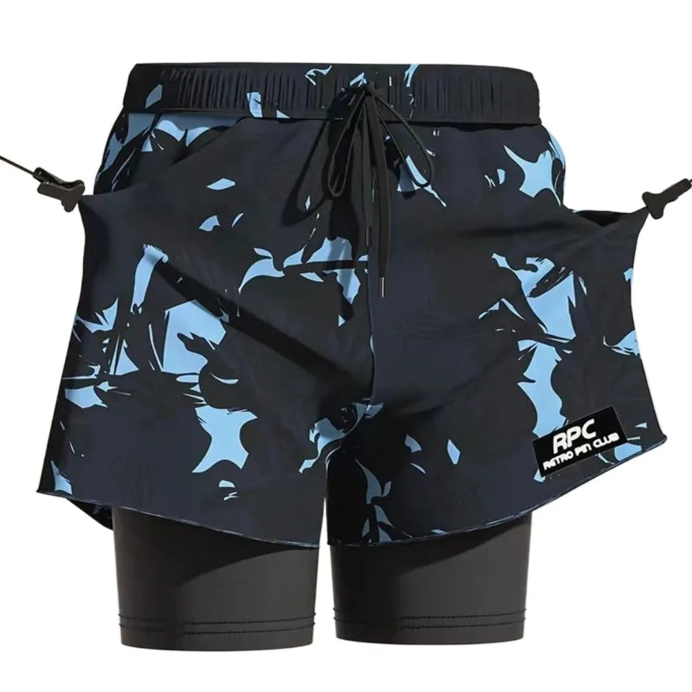 L-5XL Men's Swimming Trunks Swimsuit Printing Beach Pants Quick Drying Breathable Adult Double Layered Swimming Trunks Sports