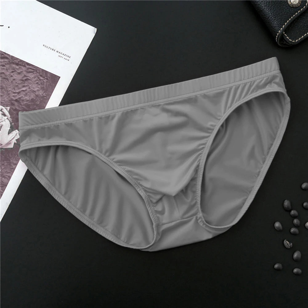 Summer Men Sexy Ice Silk Briefs U Convex Pouch Underwear Low-Waist Panties Smooth Soft Underpants Elastic Breathable Short Trunk