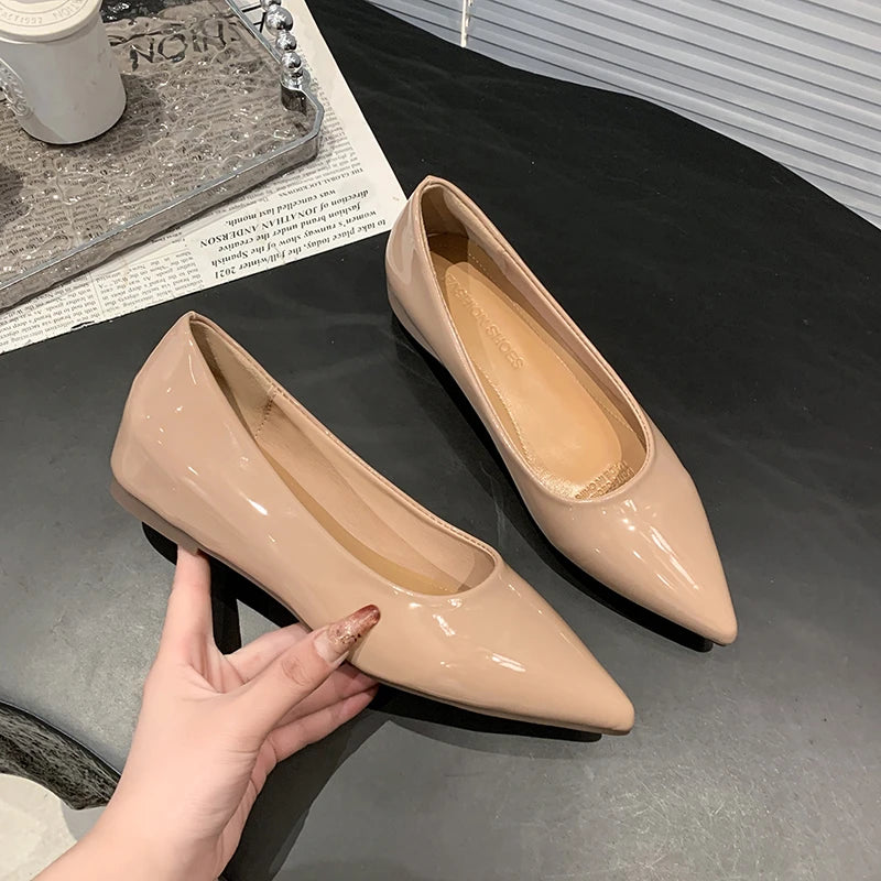 Flats Women's Shoes Yellow Net Brown Sugar Fruit Color Flat Shoes Shallow Pointed Flat Heels Women's Shoes Large Size