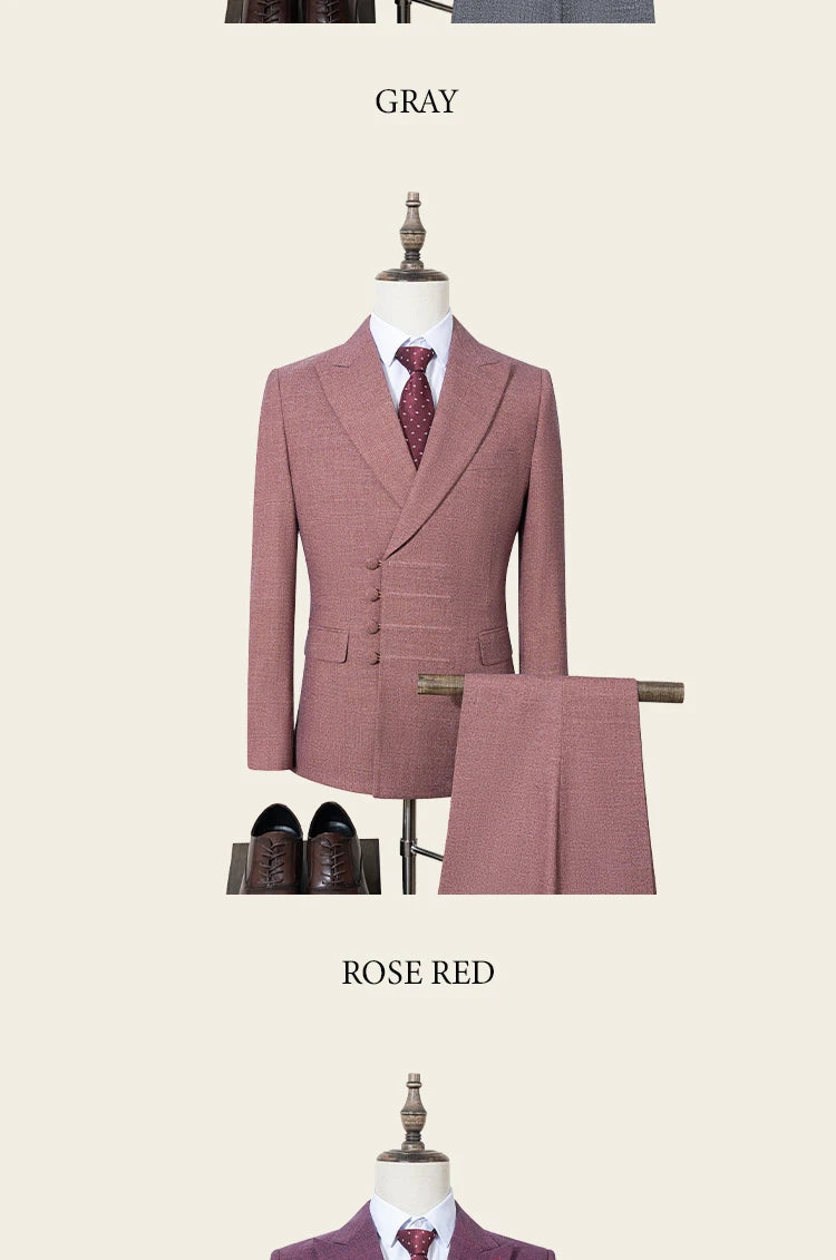 ST Cassy Elegant man suit for wedding peach Slim Fit Double Breasted Multiple buttons Casual Business man 2 piece outfit set