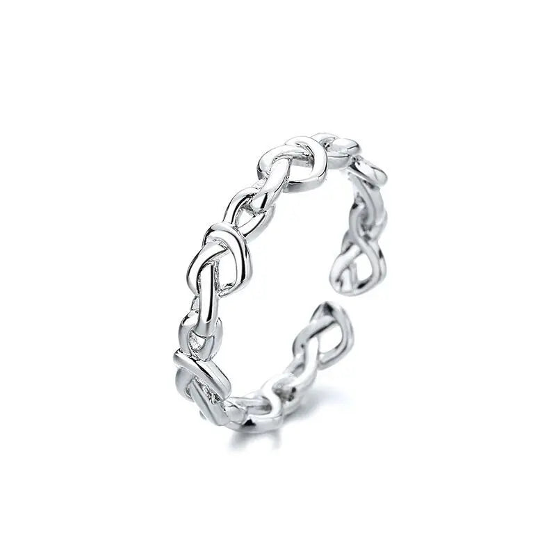 FOXANRY Silver Color Rings for Women Trendy Elegant Creative Weave Texture LOVE Heart Girl Party Jewelry Birthday Gifts