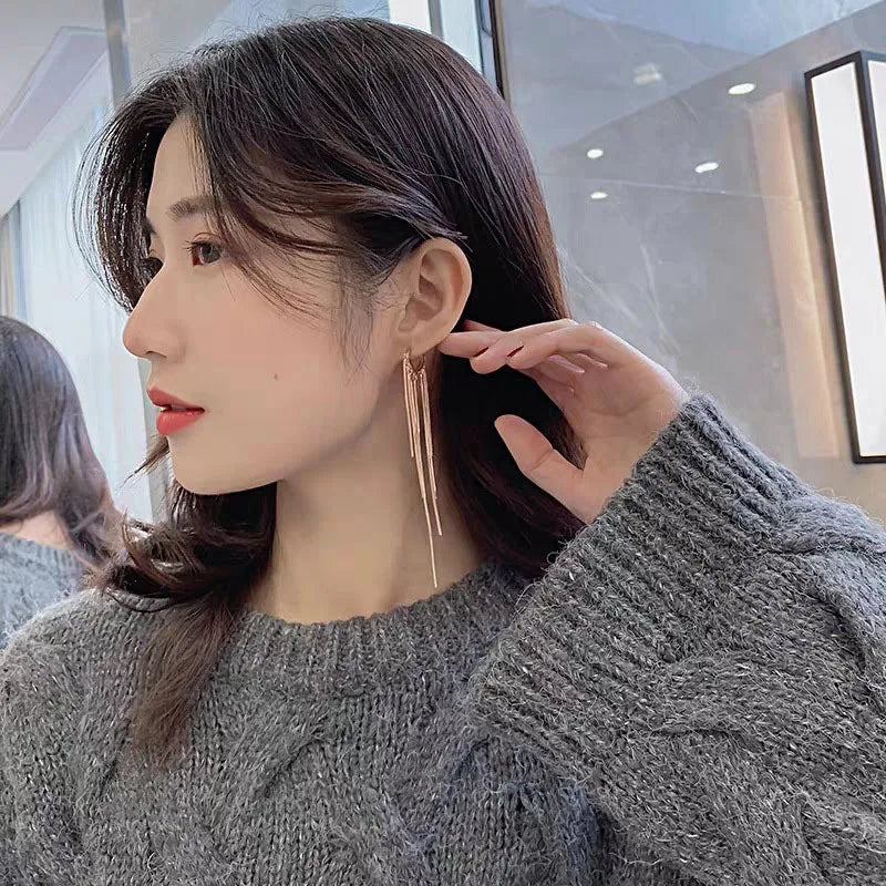 925 Silver Needle Korean Fashion Long Chain Tassel Earrings For Women Metal Earing Jewelry 2025 Trending Women's Drop Earrings