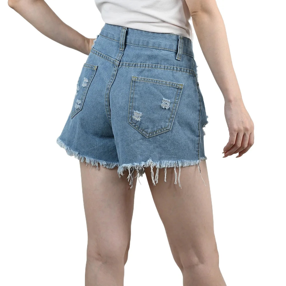 Summer Women's Denim Shorts Fashionable Sexy High-Waist Loose Pocket Tassel Hot Pants Female Casual Streetwear Short