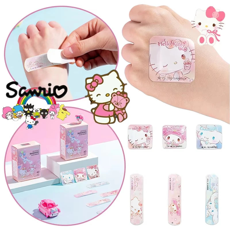 40Pcs Bandaid Sanrio Hello Kitty Hemostasis Bandages Melody Waterproof Dustproof Breathable Kids Emergency Band Aids Gift