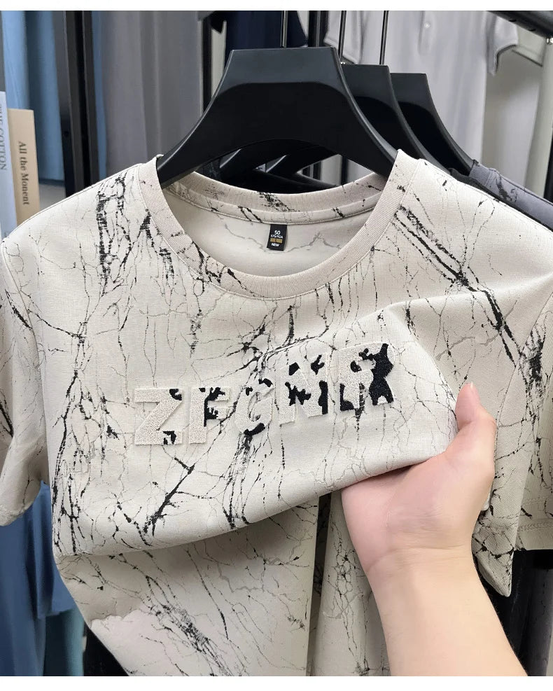 Top Grade Print New Summer Tops Hipster Designer Tshirt Men 2025 Brand Short Sleeve Round Neck Casual Fashion Men Clothing