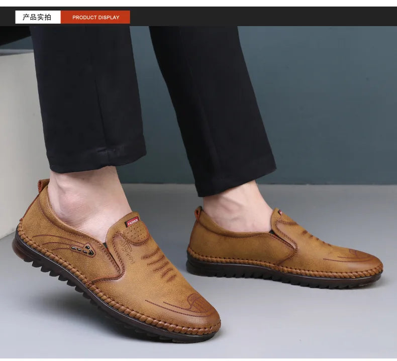 Men Loafers 2025 New Leather Shoes Men's Casual Shoes Moccasins Breathable Sneakers Male Driving Shoes Comfort Flats Plus Size