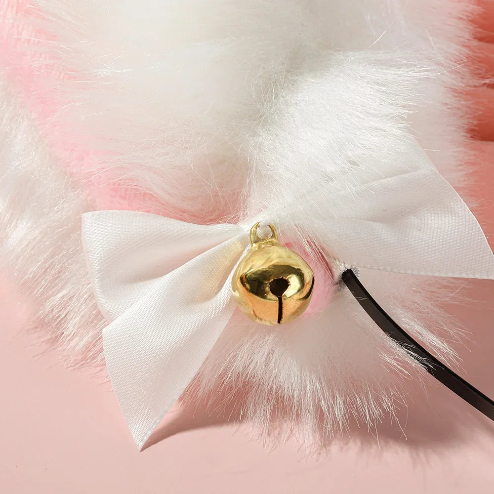 2Pcs Sexy Cat Ears Women Plush Bell Headband with Bell Heart Neckchain Cosplay Masquerade-Party Costume Hair Accessories