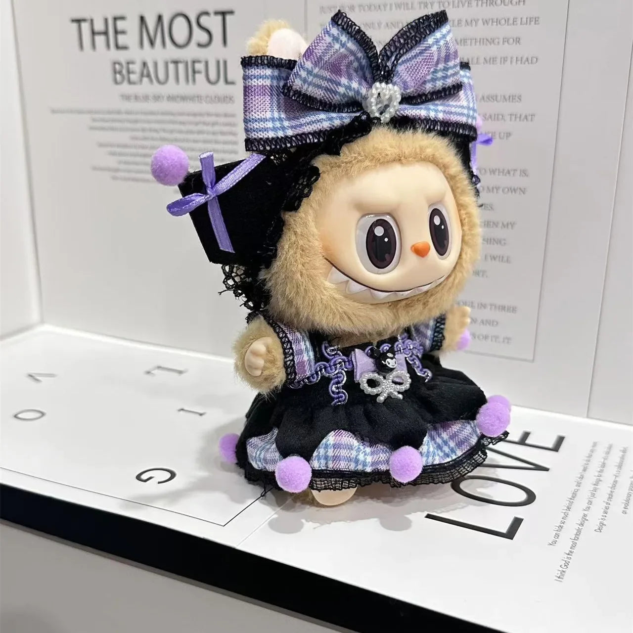 17cm Doll's Clothes for Labubu Monster Outfit Kuromi Dress Purple Hair Band Cool DIY Kids Gift Unique Accessories for Girls