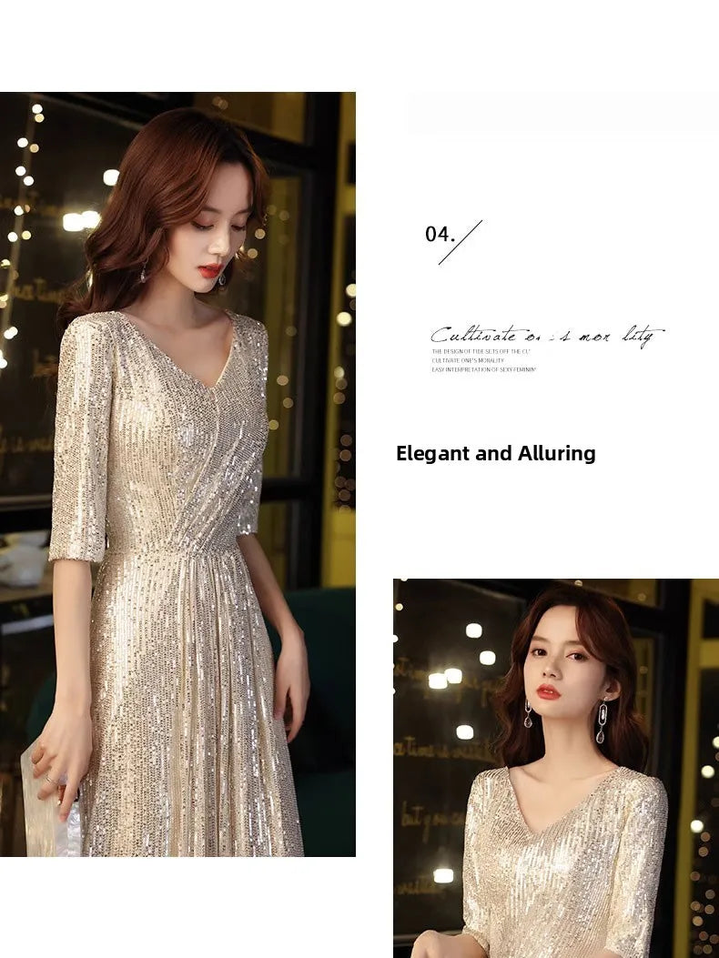 Gold Evening Gown Women's High-End Sensation Luxury Small ence Ball Personali High-End Adult Birthday Host Dr