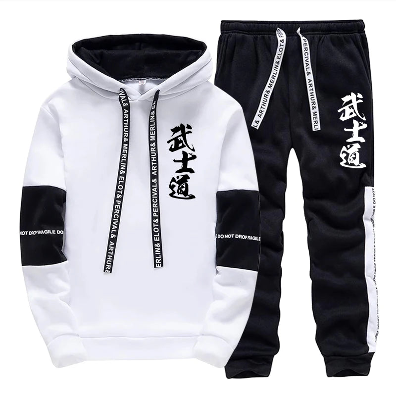 2025 New Arrival Men's Tracksuit 2 Piece Set Japan Bushido Print Hoodies Sweatpants All Season Daily Casual Sporty Jogging Suit
