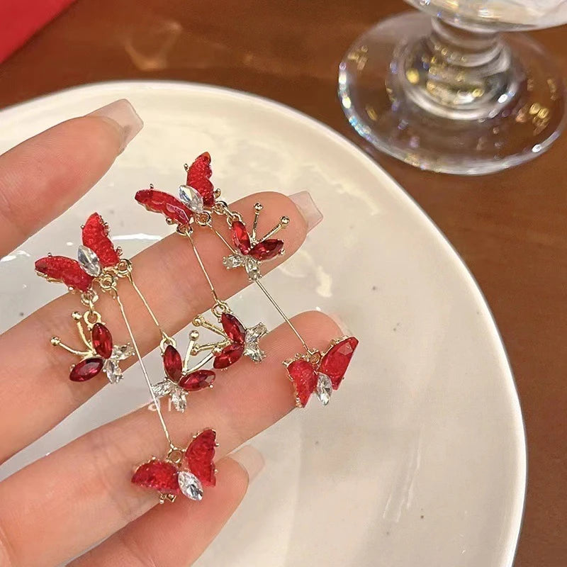 925 Silver Needle Blue Purple Butterfly Long Tassel Earrings For Women Jewelry 2025 Trending New Korean Crystal Drop Earrings