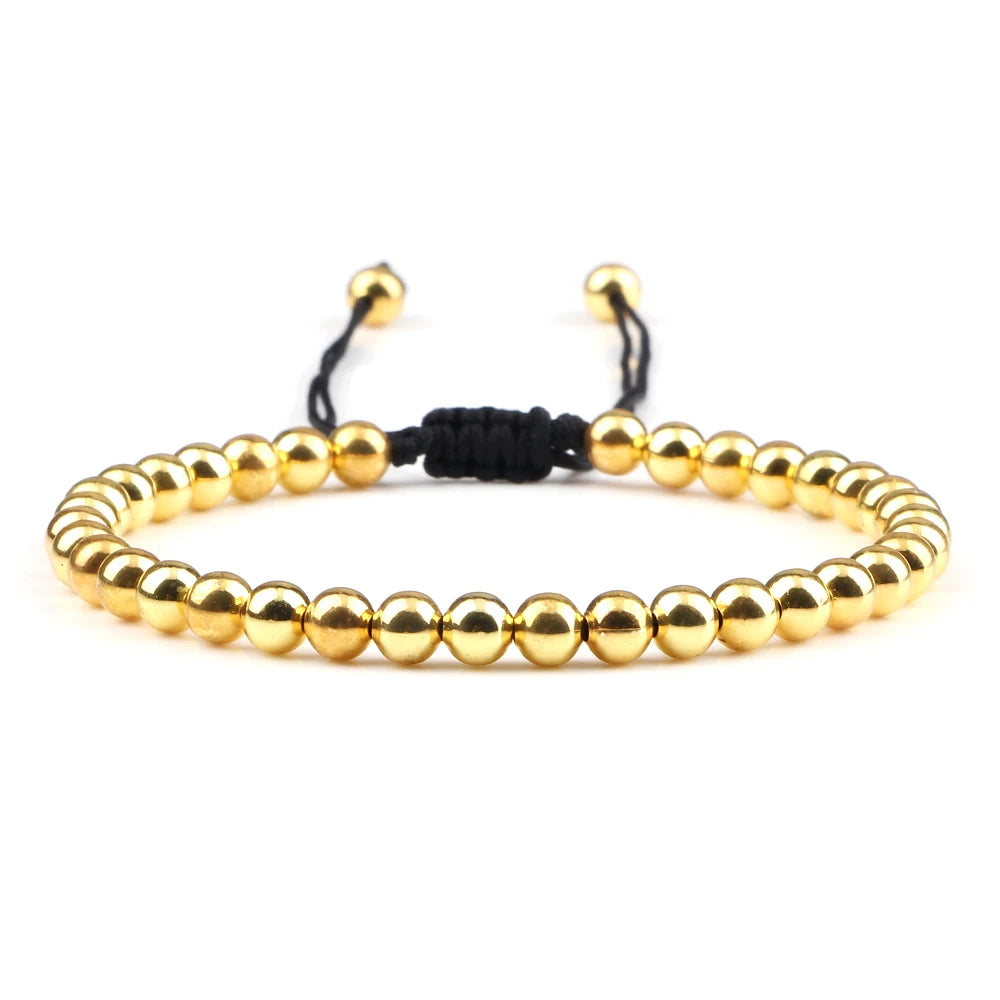 Trendy Copper Beads Bracelets 5mm Handmade Adjustable Braided Strand Bangles for Women Men Yoga Healing Fashion Jewelry Pulseira