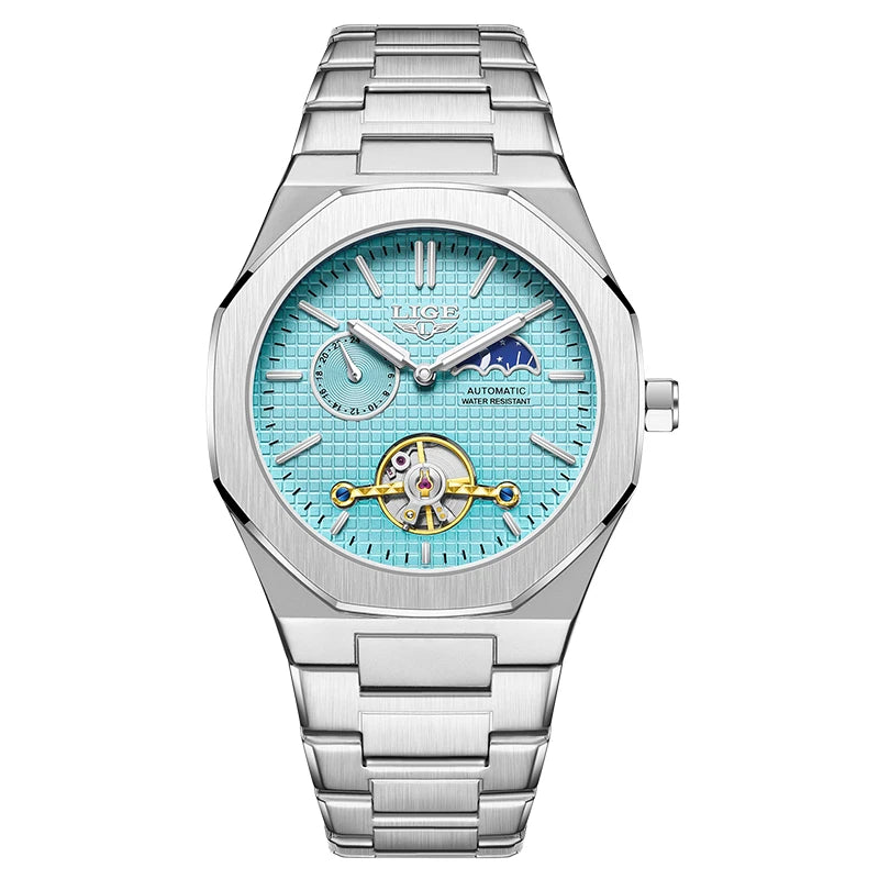 2025 LIGE New Luxury Tourbillon Mechanical Watches For Men Multifunctional Chronograph Moon phase Automatic Date Week Wristwatch