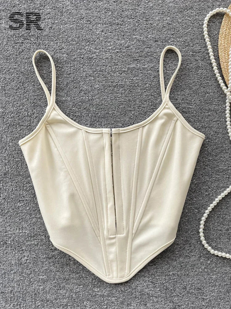 SINGREINY Patchwork Slim Camisole Women Backless Strap Y2K Crop Top Zipper Streetwear Ladies Fashion Sexy Club Summer Tank Top