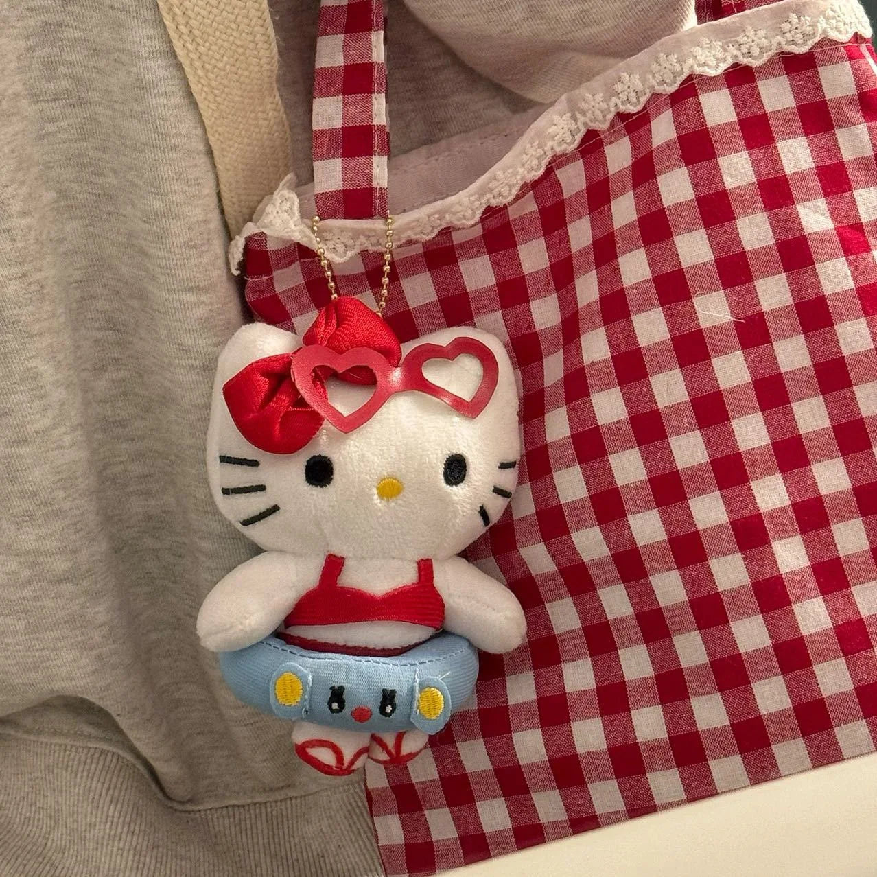 Sanrio Hello Kitty Plush Doll Keychain Pendant Cartoon Kt Cat Stuffed Plushies Key Ring Bag Accessories Girls Gift Kids Toys