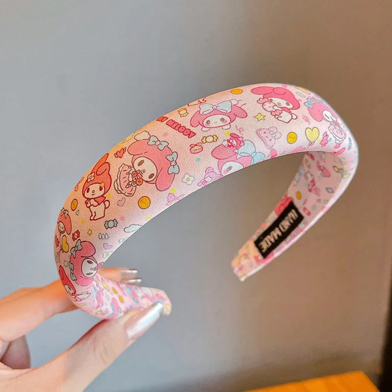 sanrio New Children's Hair Hoop for Girls Sponge High Headband Cute Kuromi Hair Accessories Wide Edge Compression Hair Bundle