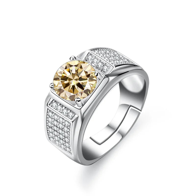 Bague Ringen Real Moissanite Ring For Men Sterling Silver 2 Carat Round Brilliant Diamonds Engagement Ring Male Wedding Jewelry
