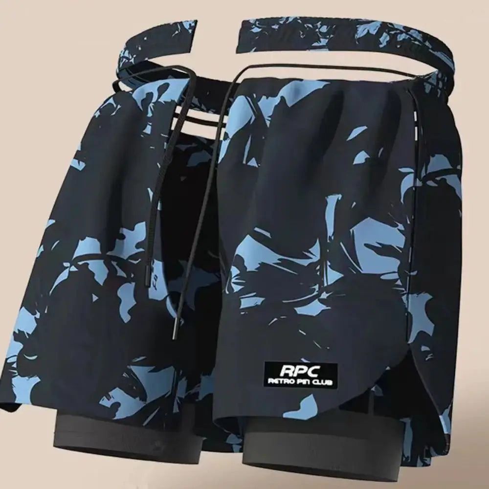 L-5XL Men's Swimming Trunks Swimsuit Printing Beach Pants Quick Drying Breathable Adult Double Layered Swimming Trunks Sports