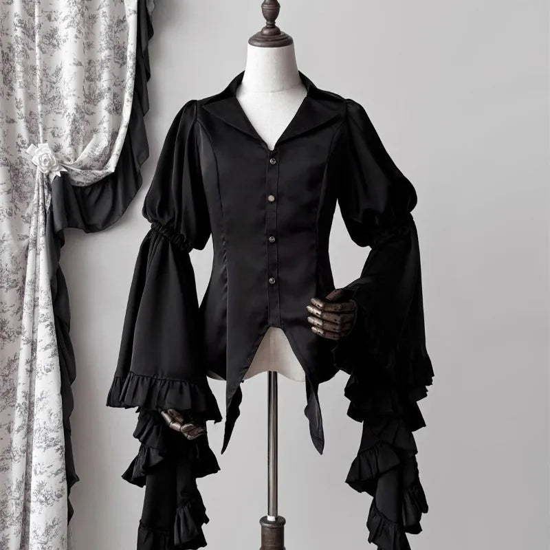 2025 Camisas De Mujer Vintage Blouses Women's Clothes Temperament Lady Tops Japanese Shirt Flare Sleeve Goth Slim Fit Blouse