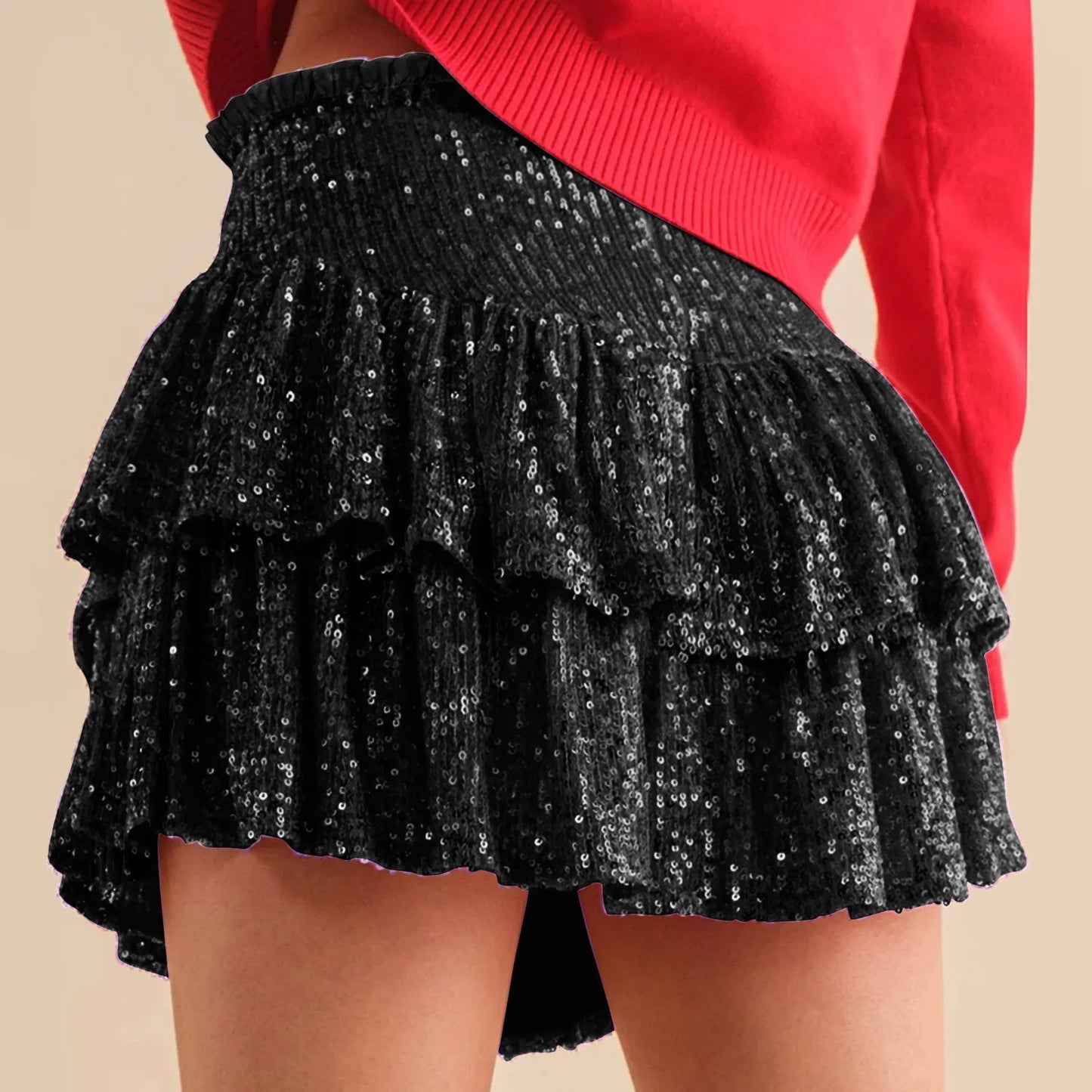2024 Fashion Party Evening Clothes for Women Summer Sexy Elastic High Waist Sequin Mini Pleated Skirts Streetwear Short Dress