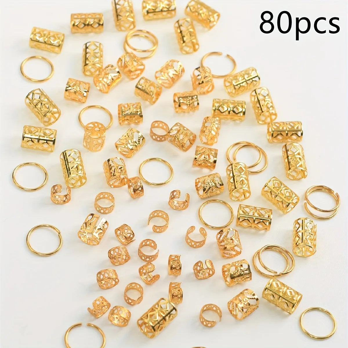 ドレッドヘアビーズ80個 - スタイリッシュな合金ヘアアクセサリー ロックヘアジュエリー 編み込み用 女の子と女性用