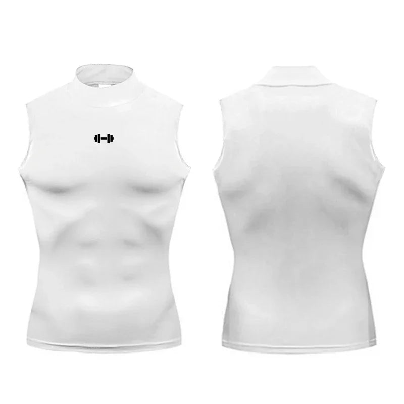 コンプレッションシャツ メンズ 夏用 スポーツウェア ランニングベスト 伸縮性 速乾 スポーツ ノースリーブ トップス Tシャツ タートルネック ジム ワークアウト タンクトップ
