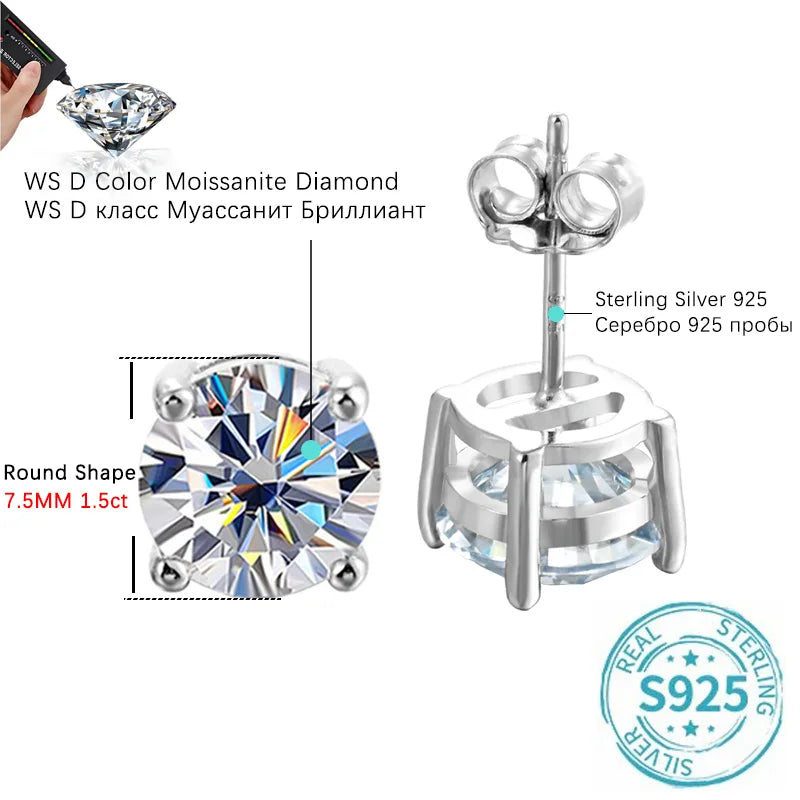 ALIZERO 2.0ct 8mm D Color Moissanite Earrings For Women Lab Grown Diamond Ear Studs 100% 925 Sterling Silver Fine Jewelry