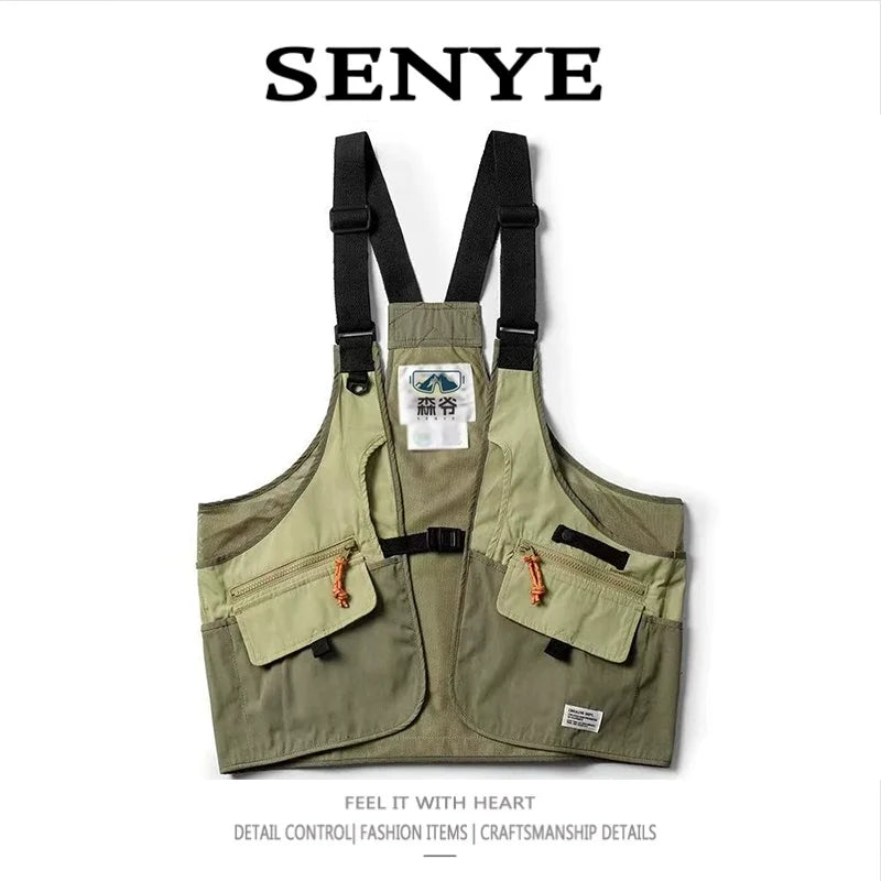 Spring Summer Mountain Workwear Vest, Men'S Outdoor Multi Pocket Functional Style Tactical Fishing Vest, American Retro Jacket
