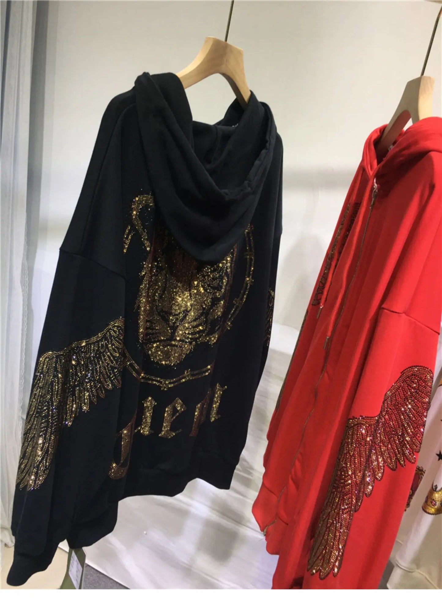 Plus Size Women Clothing Rhinestones Zip Up Hoodies & Sweatshirt Women Men Winter Autumn Luxury Brand Hoodie Woman Blouse