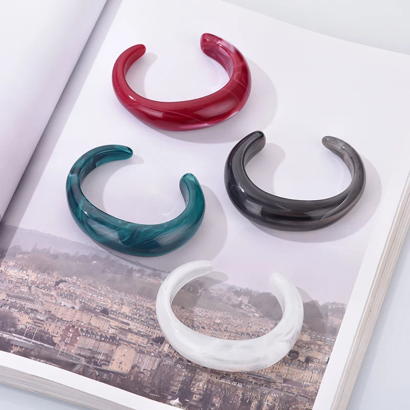 Vintage Bohemian Resin Cuff Charms Bracelets Bangles For Women Fashion Jewelry Acrylic Wide Open Wrist Geometric Bangle Pulseras