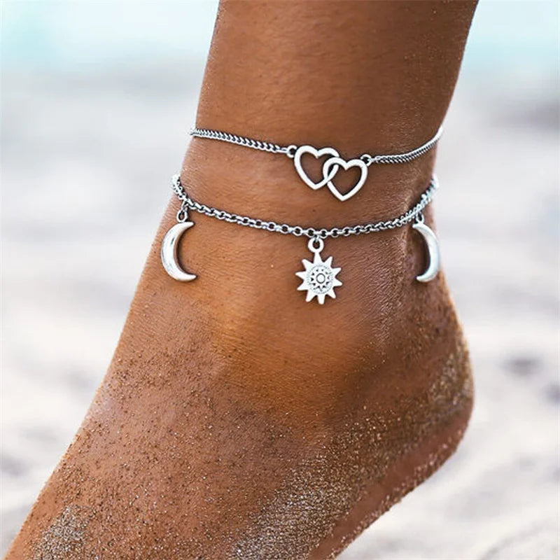 2/3pcs/set Beach Anklets for Women Pearl Beads Sunflower Pendants Foot Chains Bohemian Foot Accessories Summer Barefoot Chain