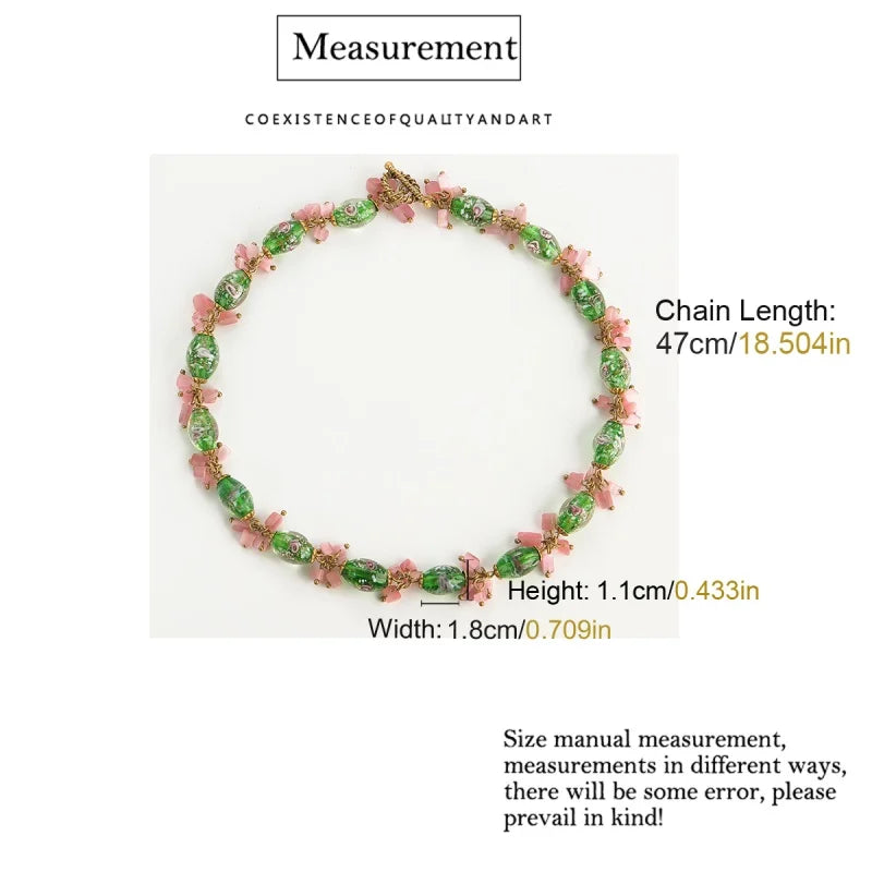 Pink Bowknot Jewelry Set Bride Natural Stone Crystal Necklace Earrings For Women Green Glass Beads Sweet Collar Accessories 2025