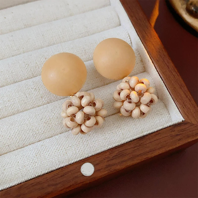 wooden beads Cluster Dangle post Earrings New Arrival National Style Fashion Jewelry Women Daily Wear Accessories Party CW134