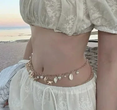 Y2K Designer belt Jewelry Multilayer Pearl waist chain for Women's Fashion Retro Character Playing Body Accessories Party Belts