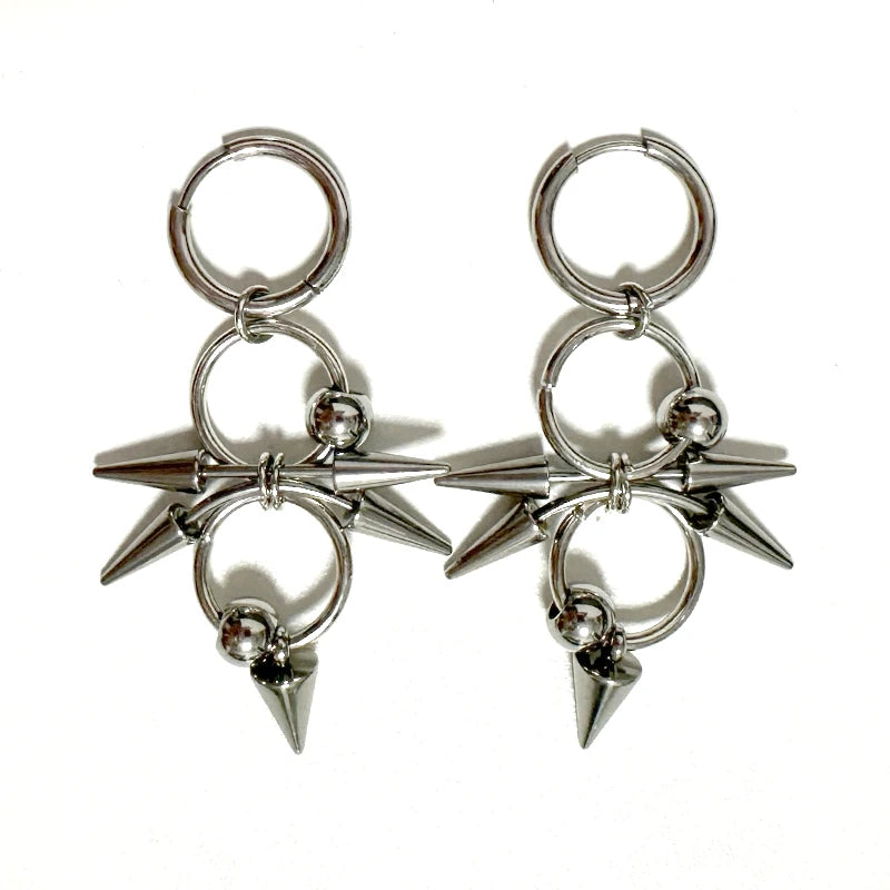 Goth Jewelry Rivet Tiger Nail Earrings Grunge Rock Accessories Punk Chains Earrings Women Punk Charms Fashion Earrings Aesthetic