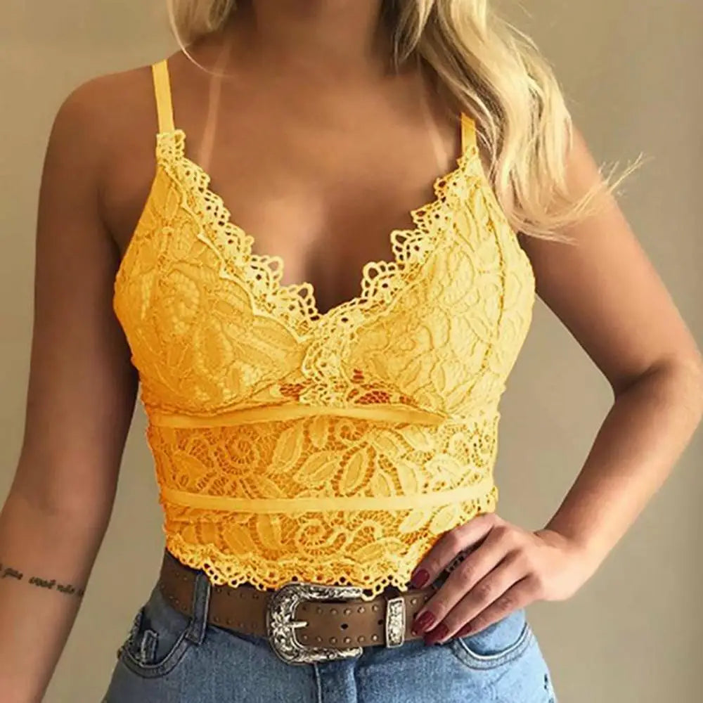 Plus Size 3XL Vest Tank Women Lace Sexy Camisole V Neck Tank Top Underwear Vest Candy Color Bralette Clothes