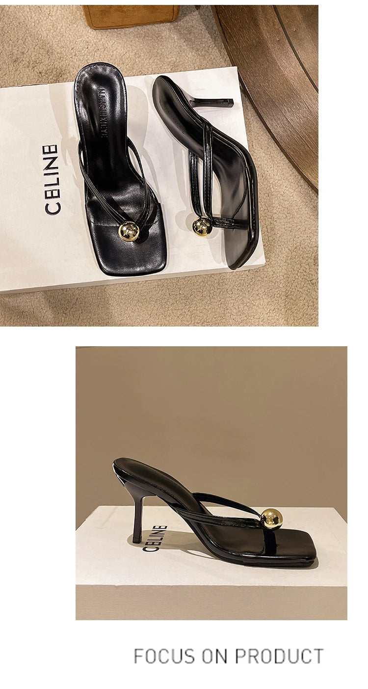 Women High Heels Slippers Designer Heeled Sandals Elegant Shoes Woman Summer 2025 Trend Fashion Fliop Flops Casual Slides Muje