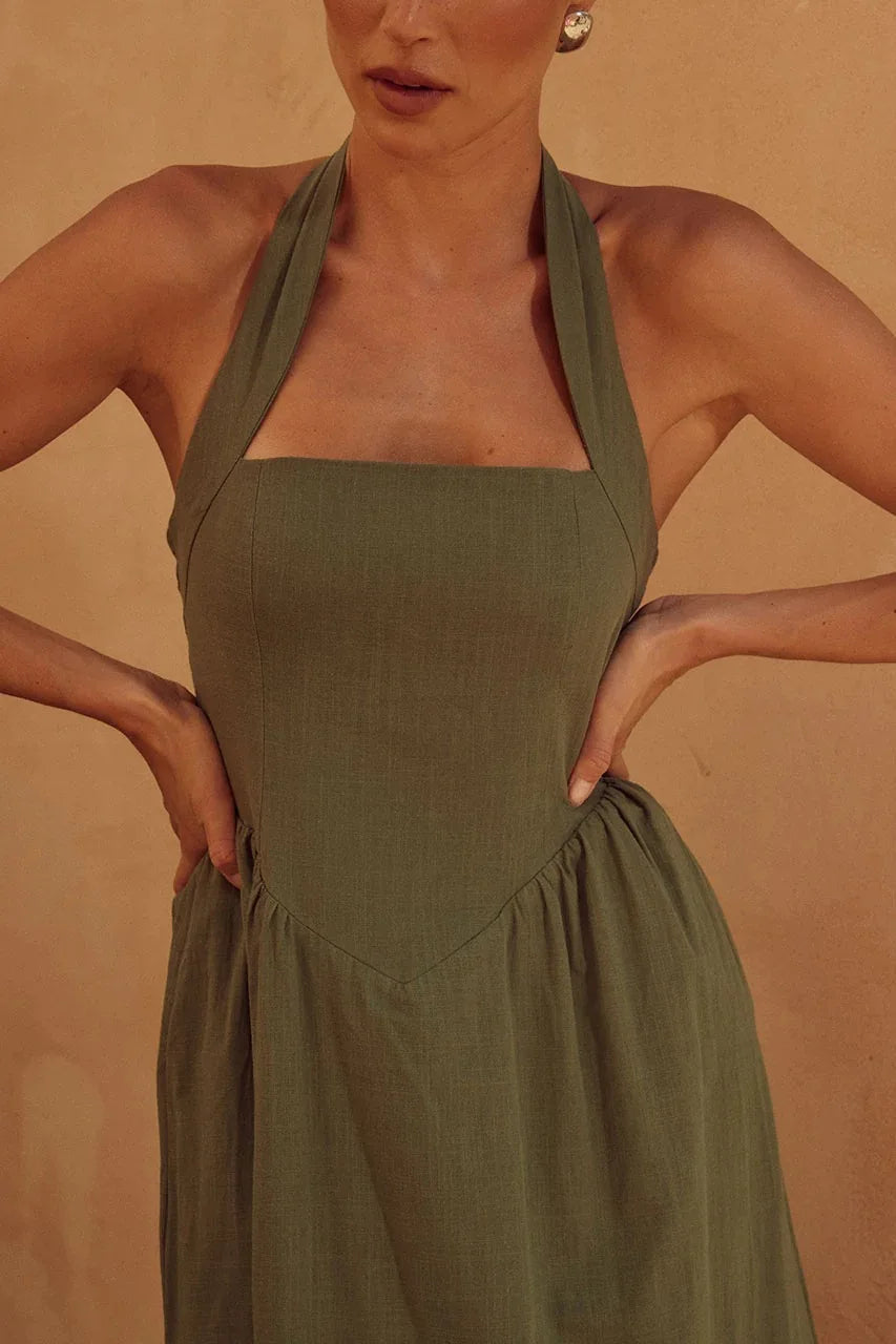 Fashion Halter Neck Long Dresses Women 2024 Summer New Sexy Backless Temperament Commuting Maxi Dress Female Streetwear Vestidos
