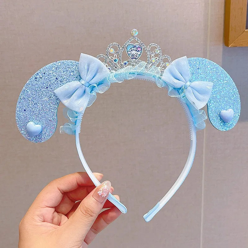 Kawaii Sanrio Kuromi Children Headband Hello Kitty Melody Cinnamoroll Cartoon Bow Shiny Hairband Hair Accessories Christmas Gift