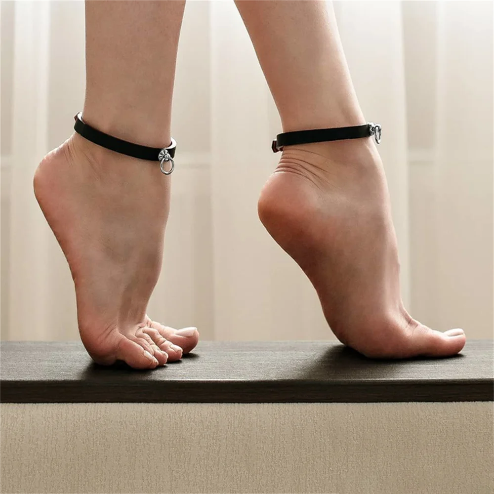 Ankle Belt Black O-Ring Ankle Punk Leather Feather Anklet Men's Women Alloy Pendant Accessories YK2 Ankle Belt