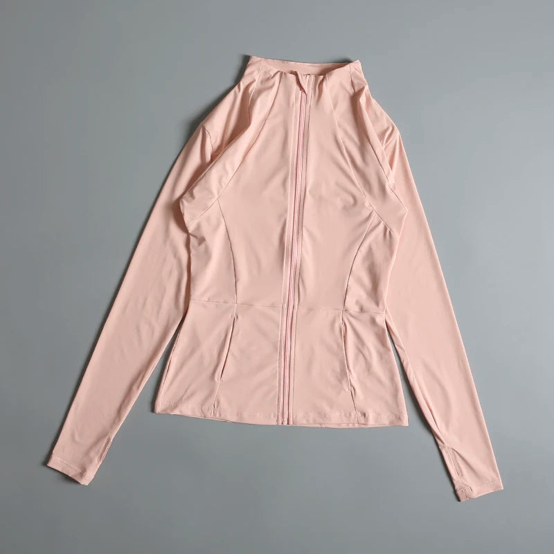 New yoga wear ladies coat round high elastic loose exercise yoga fitness long sleeve stand-up collar yoga tops