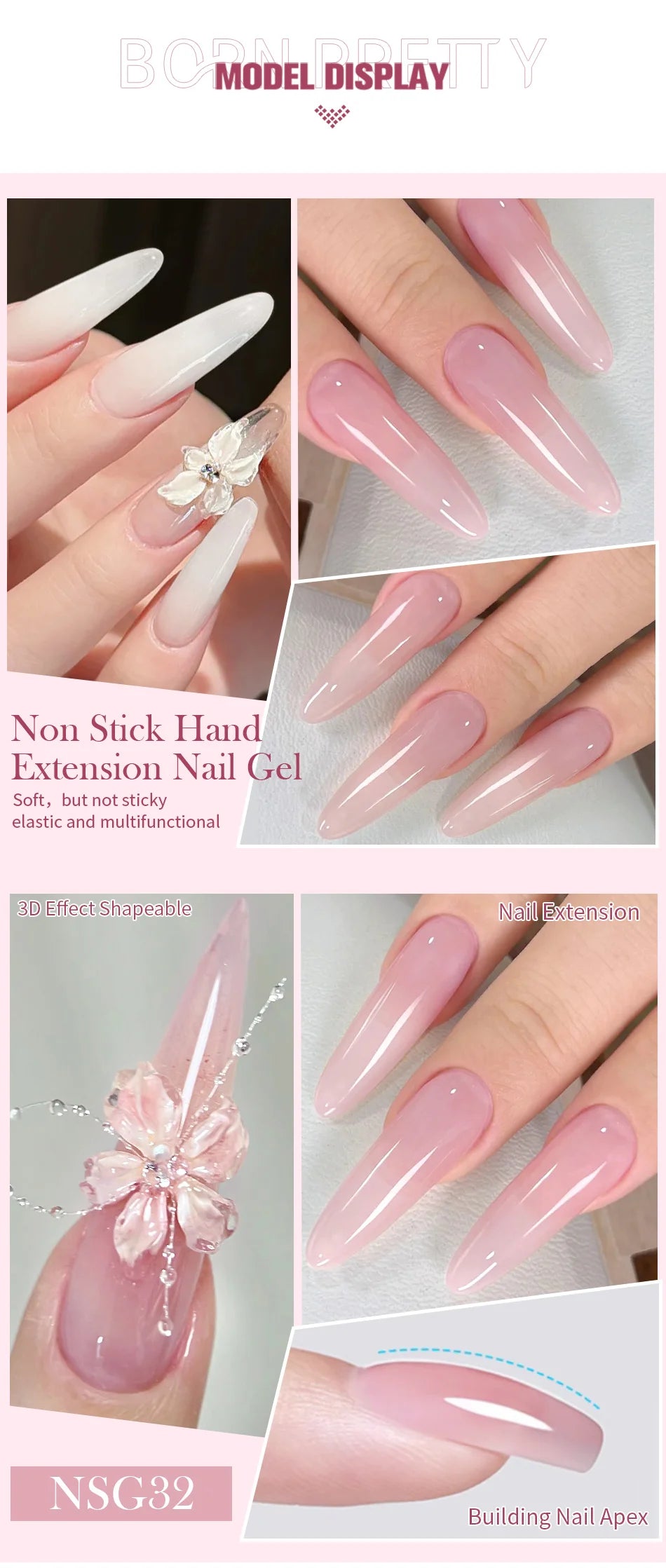 BORN PRETTY 15ml クリア ノンスティック ハンドエクステンション ジェルネイルポリッシュ 3Dシェーピングネイルアート用 固形ミルキーゼリーハードジェル フェイクネイル用
