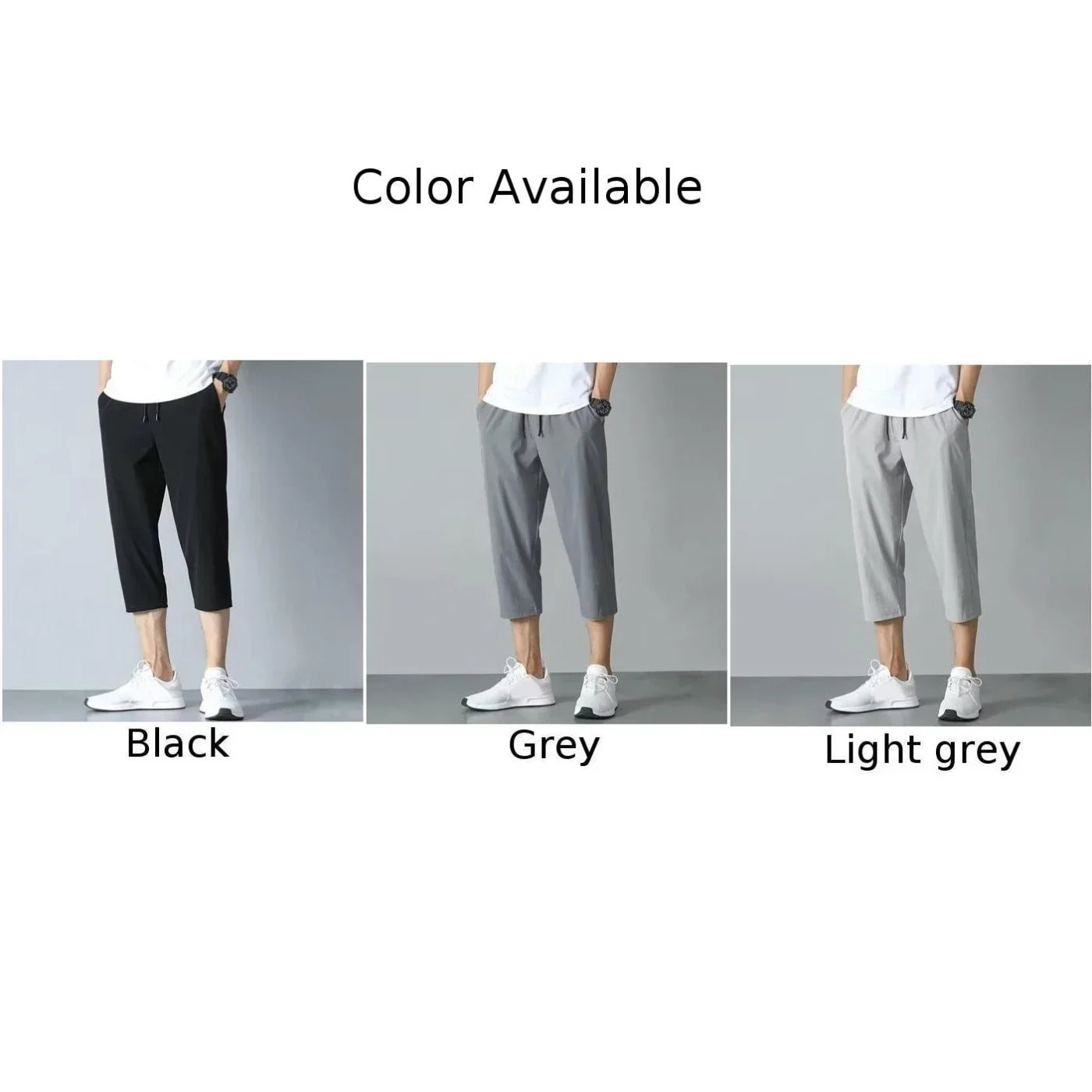 2025 New Summer Men's Ice Silk Pants Hong Kong Style Trendy Loose-Fit Straight-Leg Cropped Pants Korean Version Casual Pants