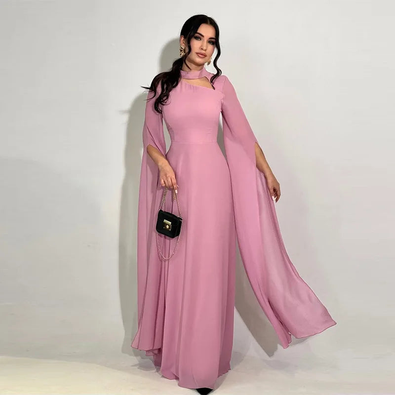 Party Dresses Women Long Dress Round Collar Solid Color Lace Up Tight Waist A Line 2025 Female Vestidos Temperament Maxi Gown