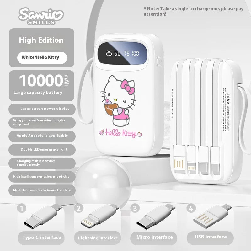 Kuromi 10000mah Power Bank With Built-In Cables - 18w Pd Fast Charging, Ultra Slim Portable Charger For Phone