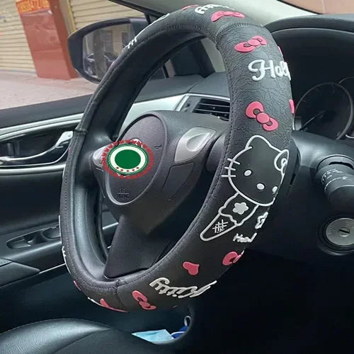 Hello Kitty Stuff Car Steering Wheel Cover All Season Non-Slip Handlebar Cover Eco-friendly Rubber Ring Female Owner Accesorios