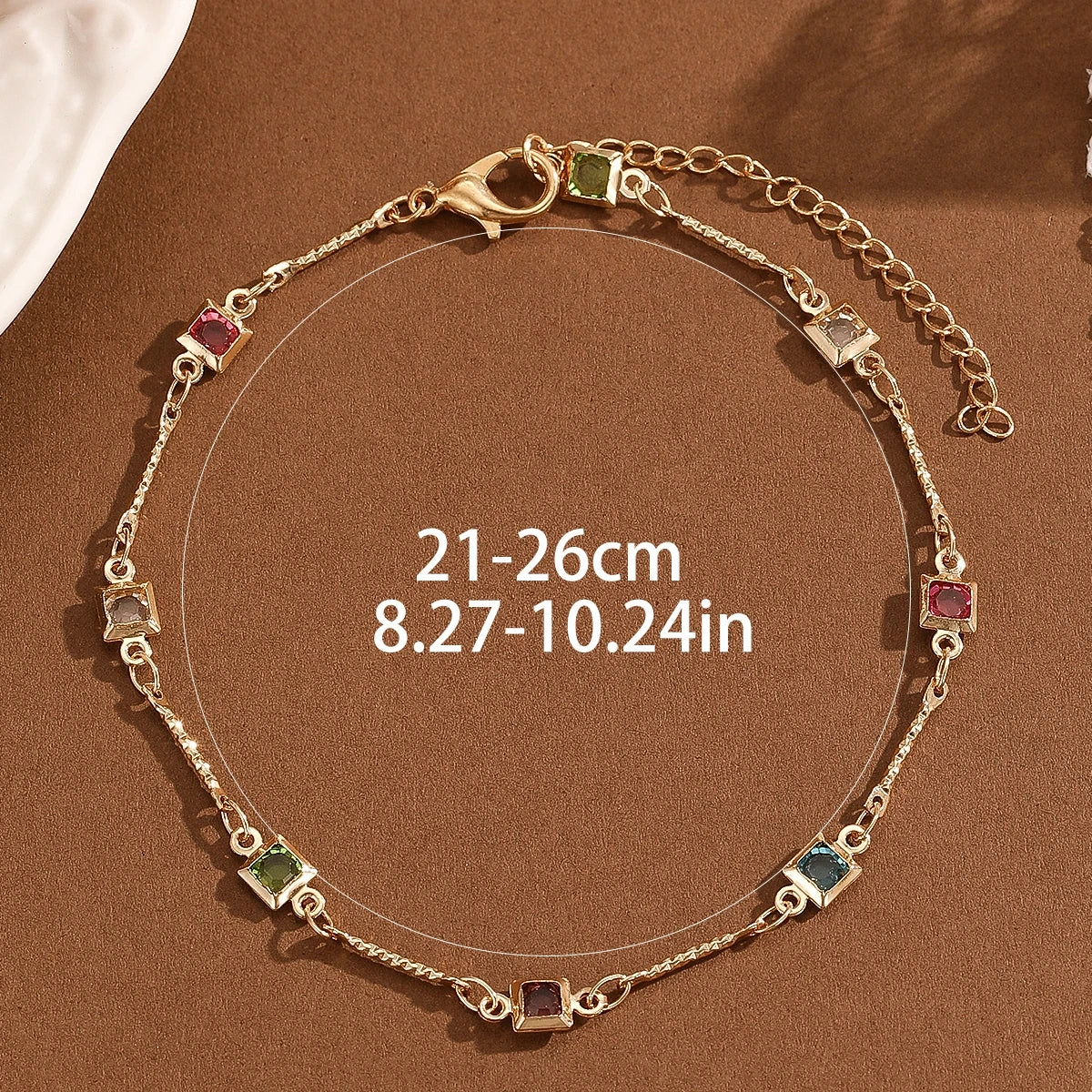 Kinitial Tiny Colorful Square Zircon Anklets For Women Bracelets Summer Barefoot Sandals Jewelry On Foot Leg