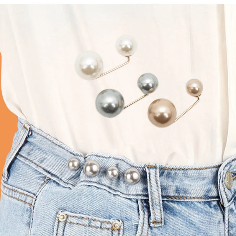 3Pcs/set New Women Tightening Waistband Pin Double Pearl Brooches Metal Lapel Pins Sweater Shirt Cardigan Brooch Accessories