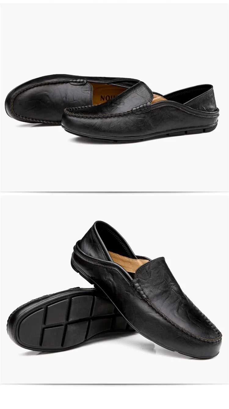 Men Loafers 2024 New Leather Shoes Men‘s Casual Shoes Moccasins Breathable Sneakers Men Driving Shoes Comfort Flats Plus Size 46